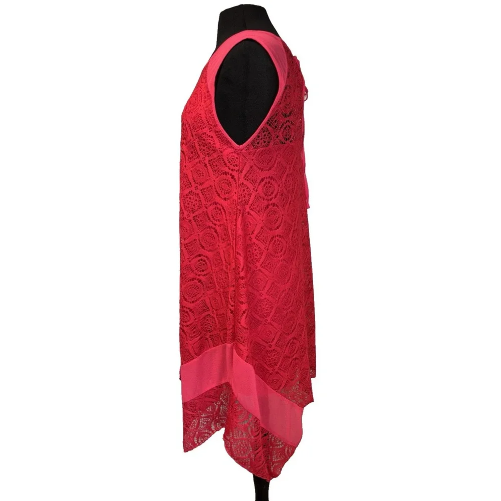 Yest Lace‎ Overlay Sheath Dress Size 6 Pink Handkerchief Hem Sleeveless Festival